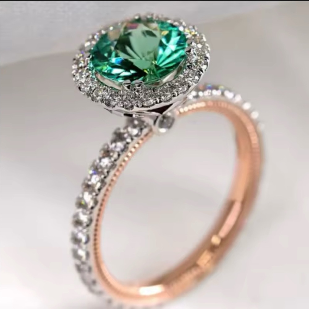 Round Lab Created Green Emerald Wedding Ring 14K Yellow Gold Plated Silver